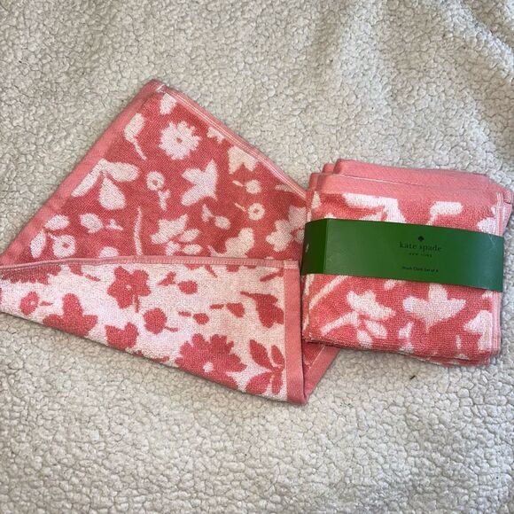 Kate Spade Pink White Floral Wash Cloth Set of 4 NWT - Picture 7 of 8